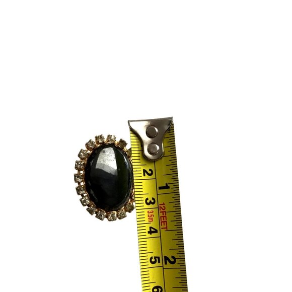 Vintage Oval Black Stone Brooch With Gold Rhinestone Accents - Picture 5 of 6